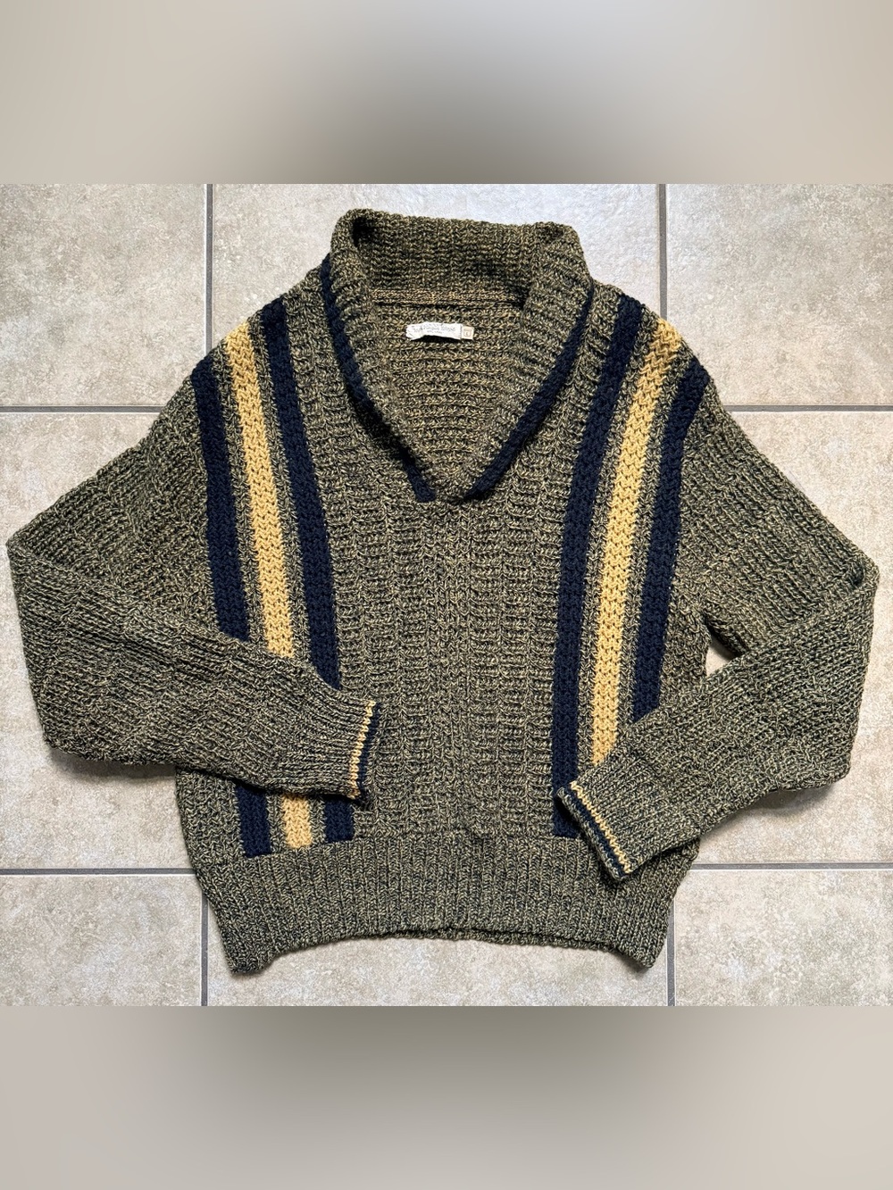Vtg 1970s Holloway 100% Virgin Wool Sweater Men's L Shawl Collar FAST SHIPPING